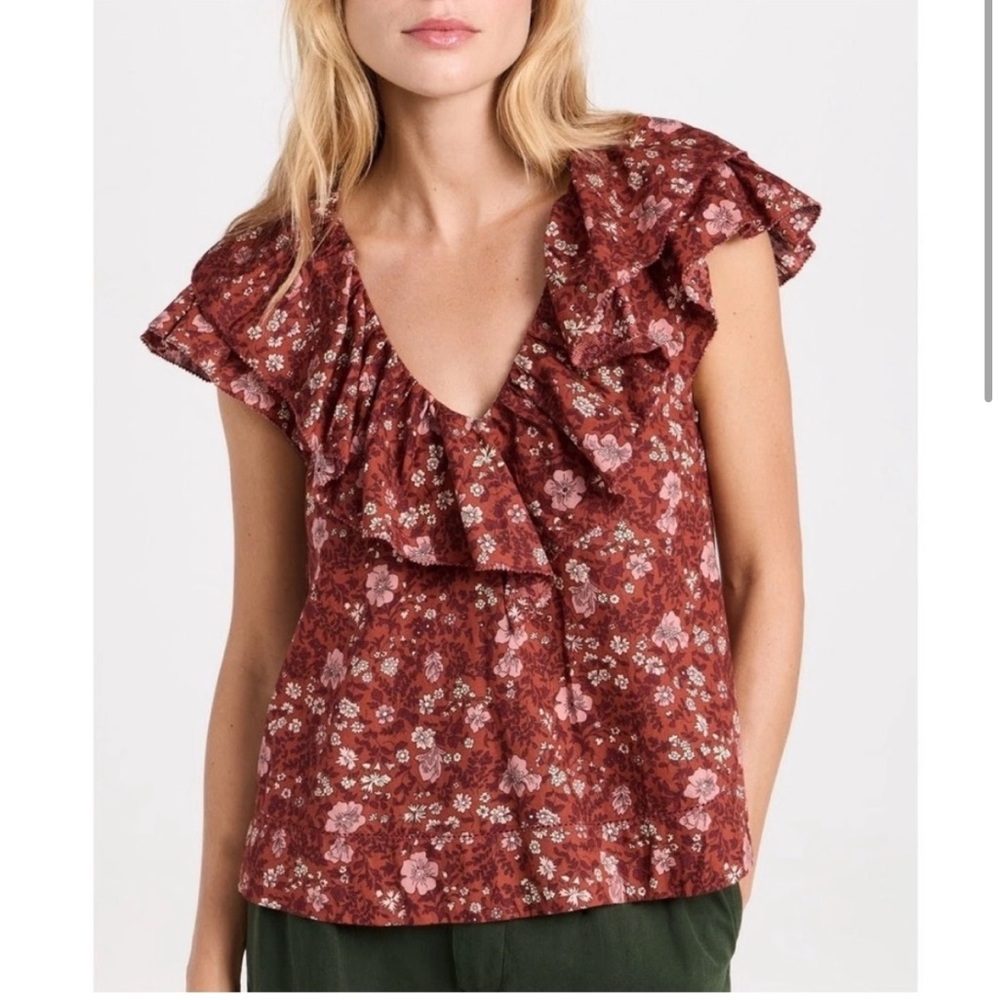 THE GREAT Floral Ruffle Blouse